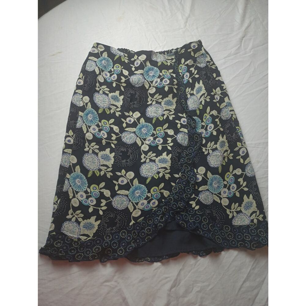 Vintage Requirements Floral Fairy Rayon Midi Skirt Ruffle Black Whimsical 8P